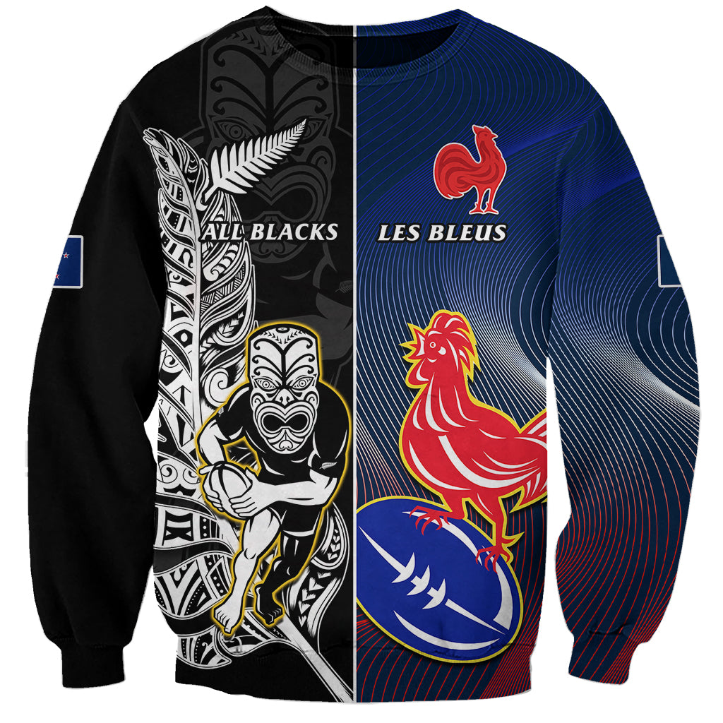 Custom New Zealand And France Rugby Sweatshirt All Black With Les Bleus Together 2023 World Cup - Wonder Print Shop