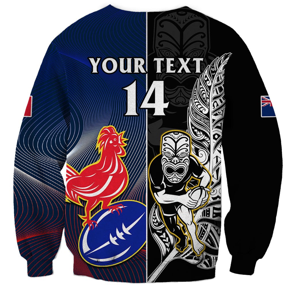 Custom New Zealand And France Rugby Sweatshirt All Black With Les Bleus Together 2023 World Cup - Wonder Print Shop