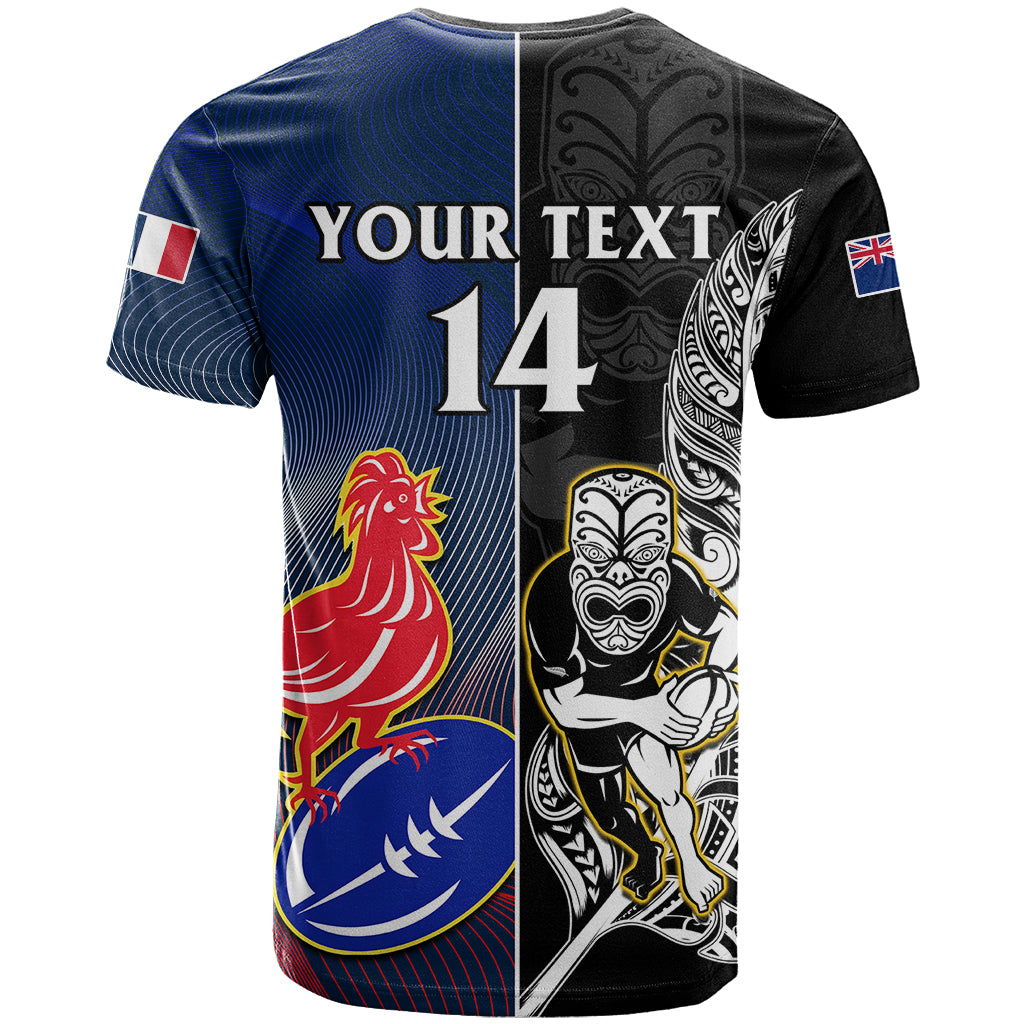 Custom New Zealand And France Rugby T Shirt All Black With Les Bleus Together 2023 World Cup - Wonder Print Shop