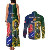 South Africa And France Rugby Couples Matching Tank Maxi Dress and Long Sleeve Button Shirts Springboks With Les Bleus Together 2023 World Cup - Wonder Print Shop