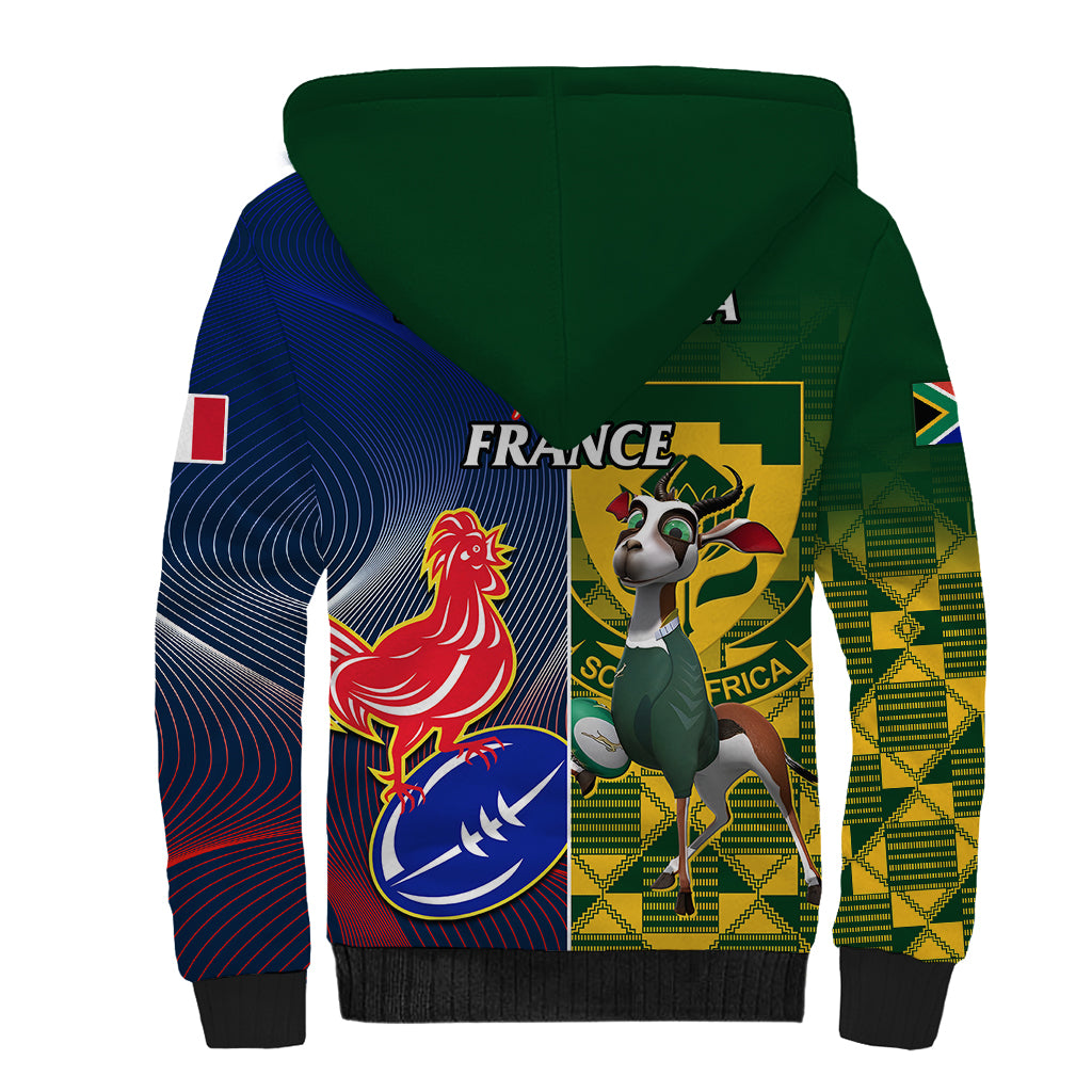South Africa And France Rugby Sherpa Hoodie Springboks With Les Bleus Together 2023 World Cup - Wonder Print Shop