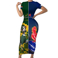 South Africa And France Rugby Short Sleeve Bodycon Dress Springboks With Les Bleus Together 2023 World Cup - Wonder Print Shop