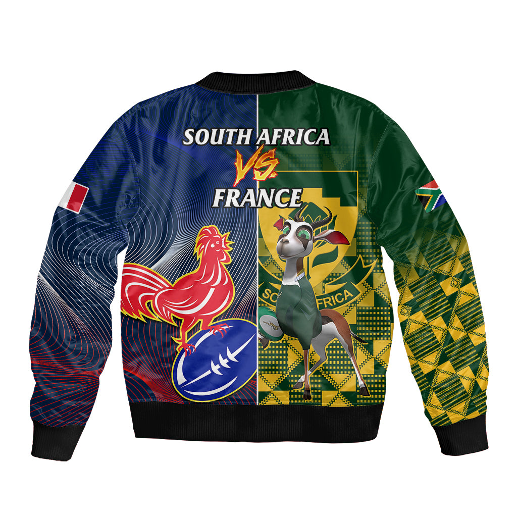 South Africa And France Rugby Sleeve Zip Bomber Jacket Springboks With Les Bleus Together 2023 World Cup - Wonder Print Shop