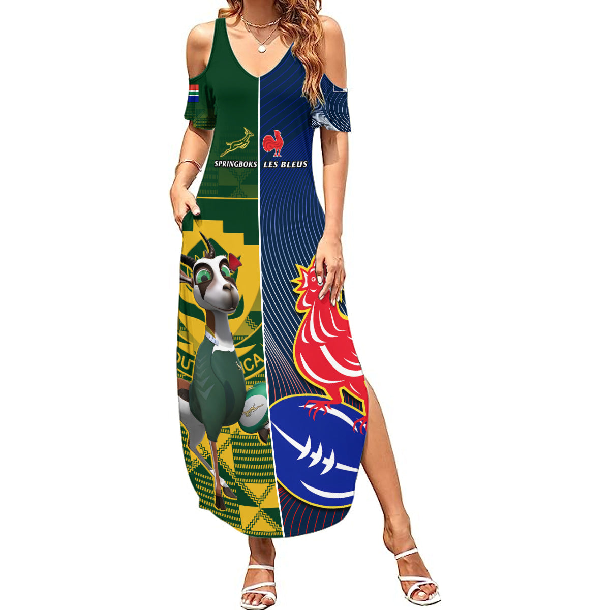 South Africa And France Rugby Summer Maxi Dress Springboks With Les Bleus Together 2023 World Cup - Wonder Print Shop
