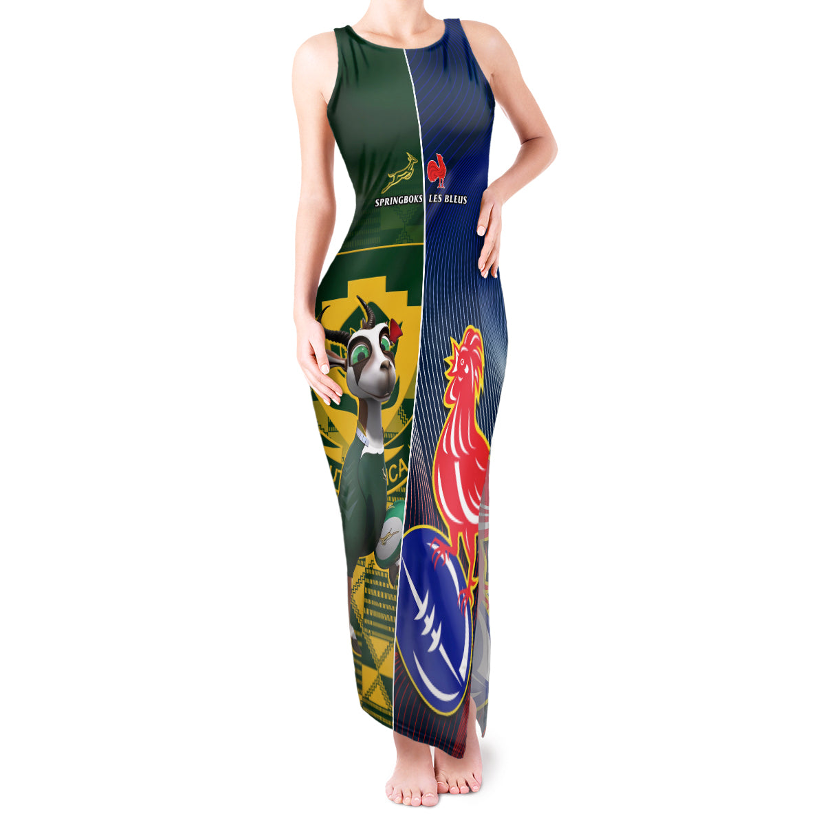 South Africa And France Rugby Tank Maxi Dress Springboks With Les Bleus Together 2023 World Cup - Wonder Print Shop
