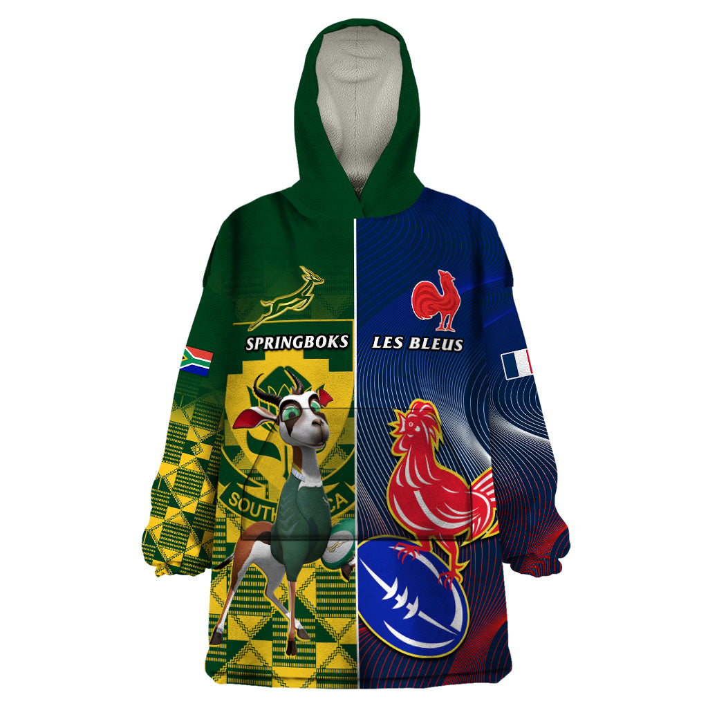 South Africa And France Rugby Wearable Blanket Hoodie Springboks With Les Bleus Together 2023 World Cup - Wonder Print Shop
