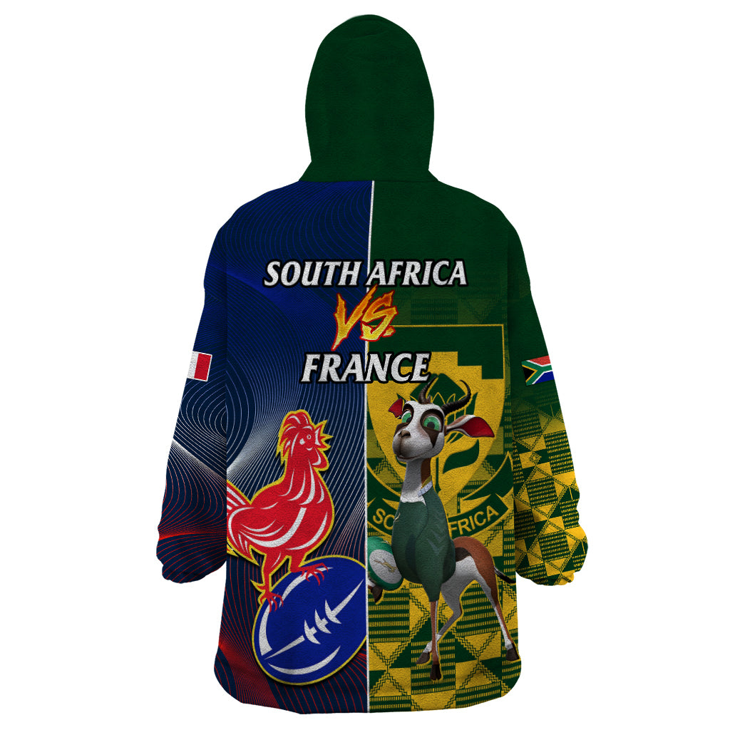 South Africa And France Rugby Wearable Blanket Hoodie Springboks With Les Bleus Together 2023 World Cup - Wonder Print Shop