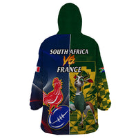 South Africa And France Rugby Wearable Blanket Hoodie Springboks With Les Bleus Together 2023 World Cup - Wonder Print Shop