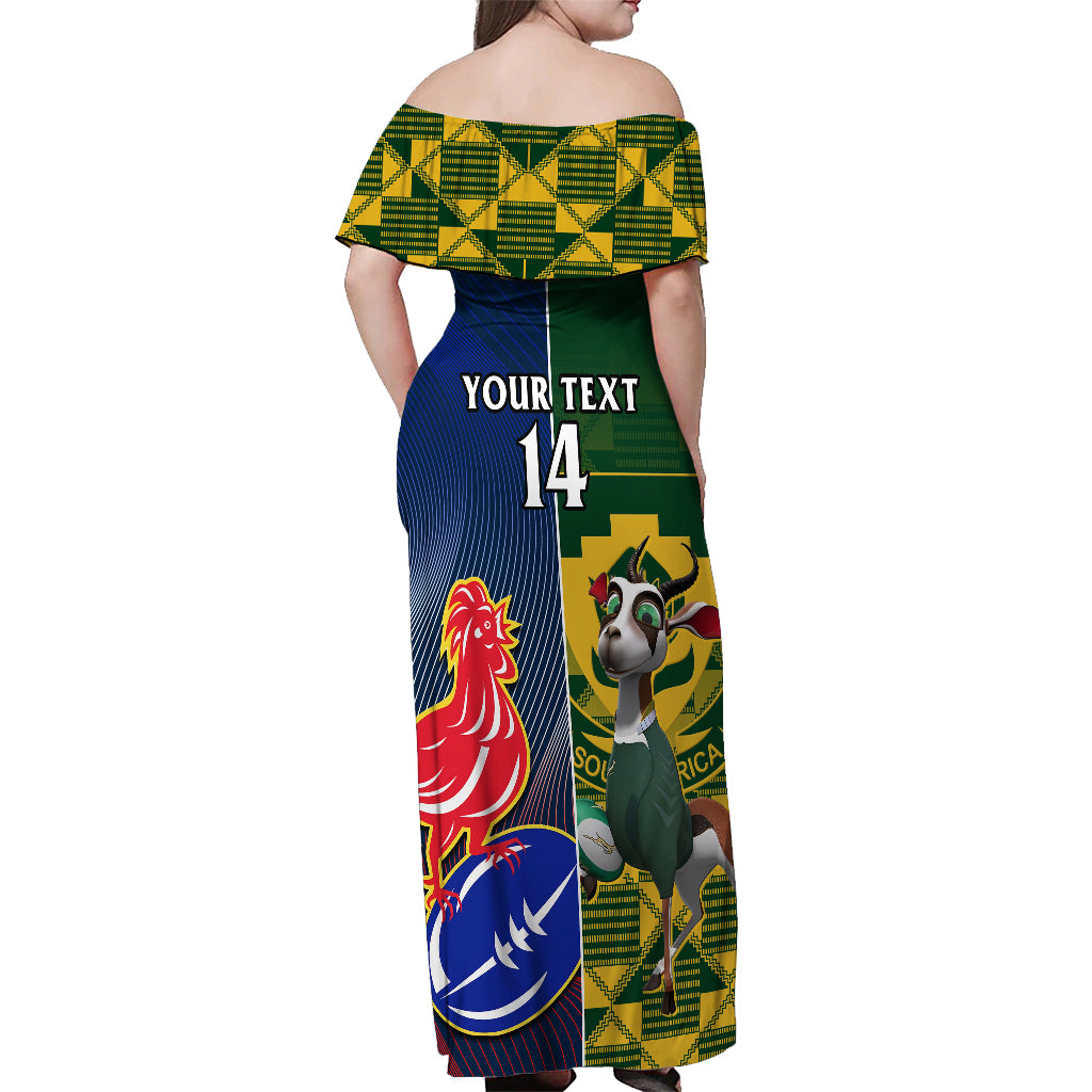 Custom South Africa And France Rugby Off Shoulder Maxi Dress Springboks With Les Bleus Together 2023 World Cup - Wonder Print Shop