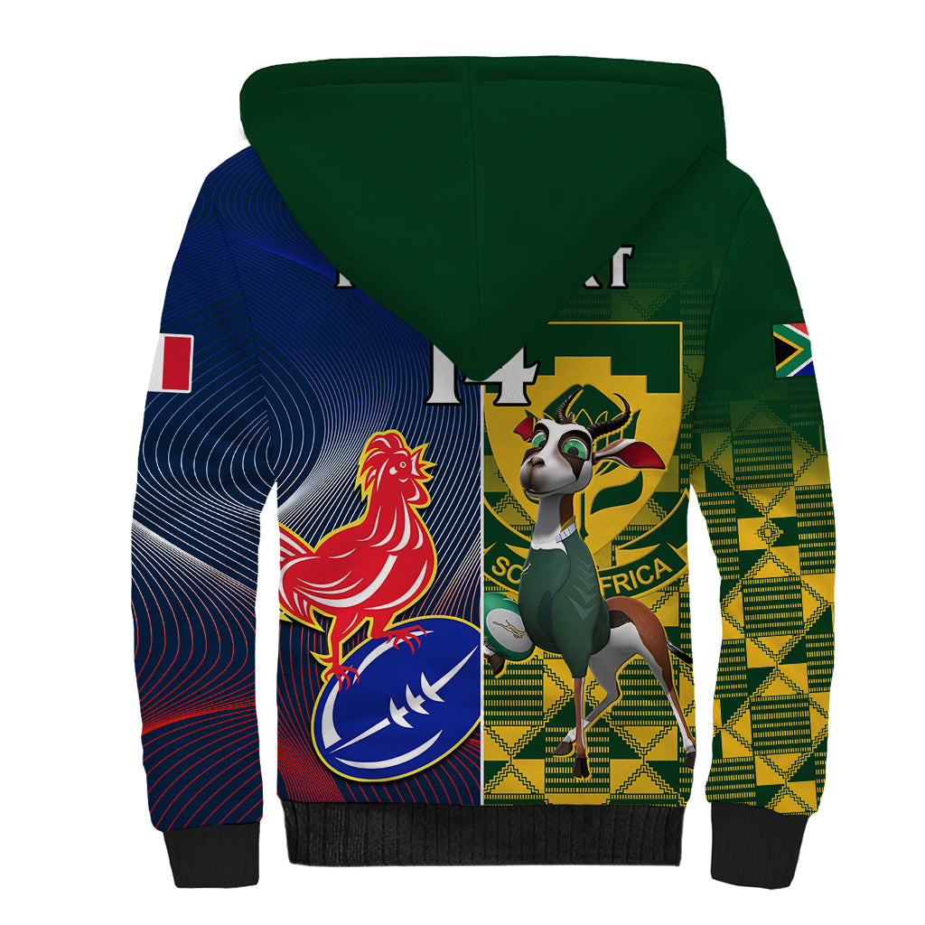 Custom South Africa And France Rugby Sherpa Hoodie Springboks With Les Bleus Together 2023 World Cup - Wonder Print Shop