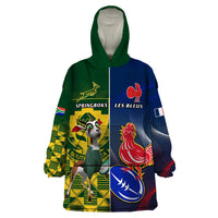 Custom South Africa And France Rugby Wearable Blanket Hoodie Springboks With Les Bleus Together 2023 World Cup - Wonder Print Shop