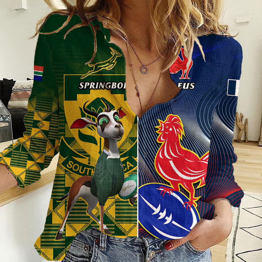 Custom South Africa And France Rugby Women Casual Shirt Springboks With Les Bleus Together 2023 World Cup - Wonder Print Shop