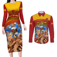 Spain Football Couples Matching Long Sleeve Bodycon Dress and Long Sleeve Button Shirts 2023 World Cup Champions Proud Of Our Girls - Wonder Print Shop