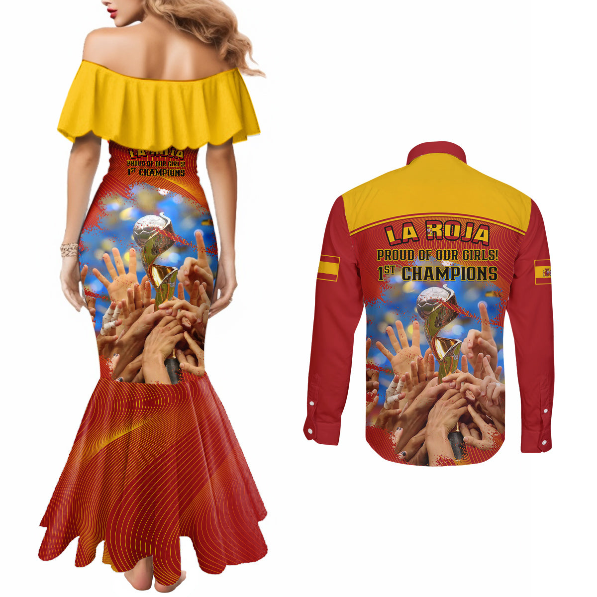 spain-football-couples-matching-mermaid-dress-and-long-sleeve-button-shirts-2023-world-cup-champions-proud-of-our-girls