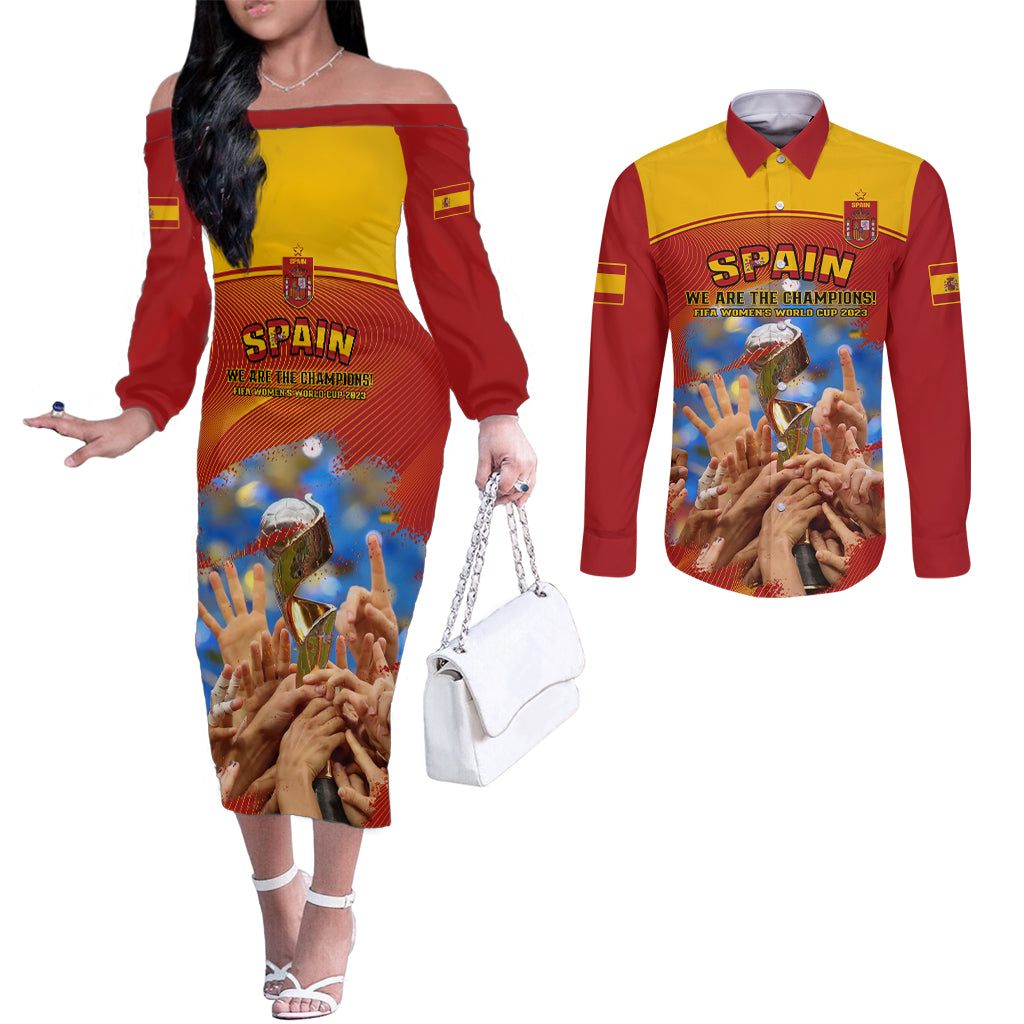 spain-football-couples-matching-off-the-shoulder-long-sleeve-dress-and-long-sleeve-button-shirts-2023-world-cup-champions-proud-of-our-girls