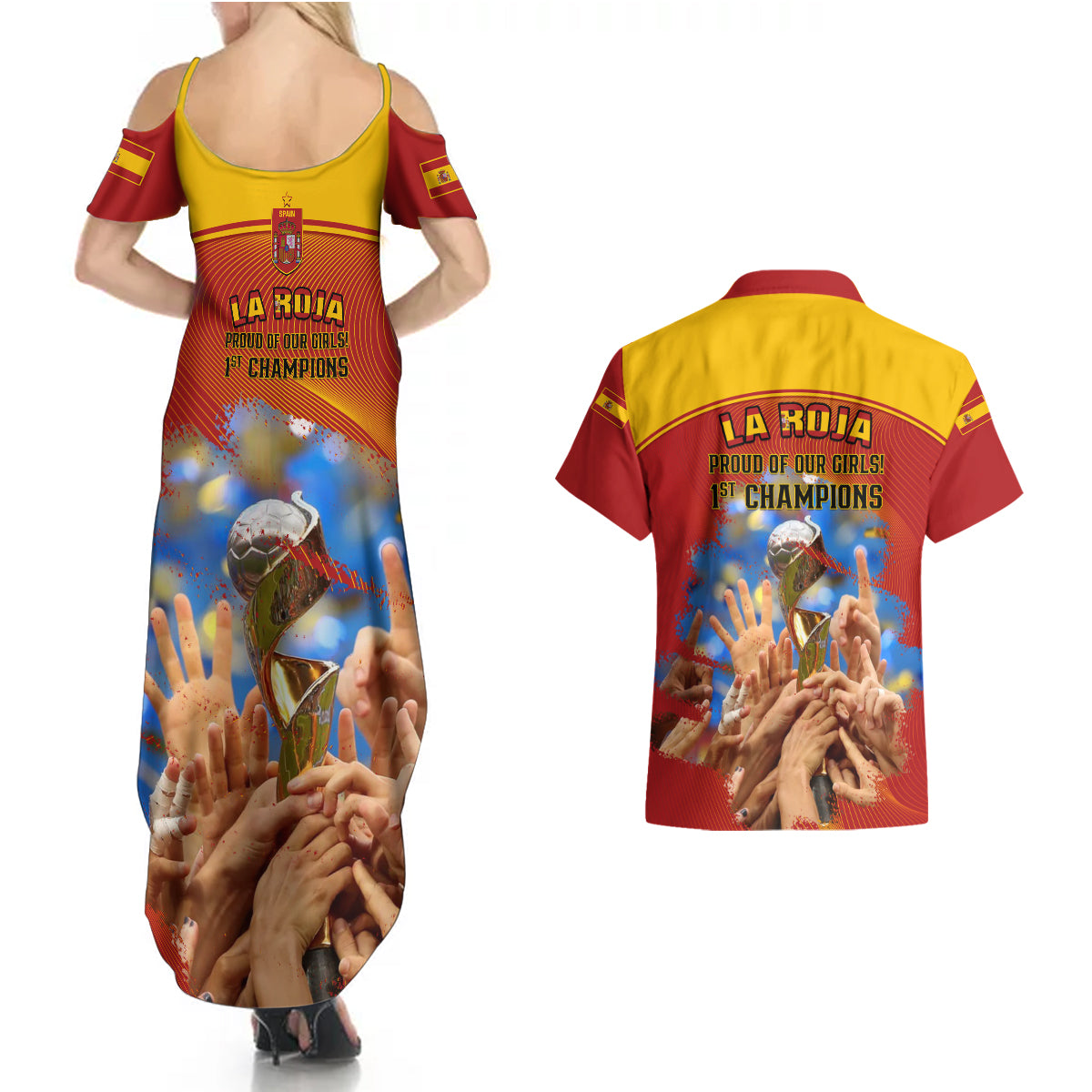 Spain Football Couples Matching Summer Maxi Dress and Hawaiian Shirt 2023 World Cup Champions Proud Of Our Girls - Wonder Print Shop
