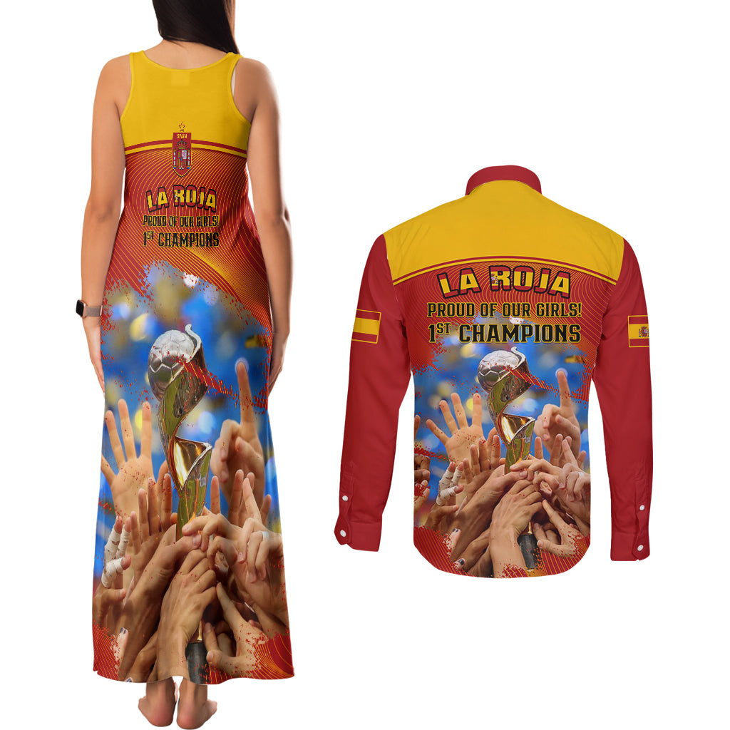 Spain Football Couples Matching Tank Maxi Dress and Long Sleeve Button Shirts 2023 World Cup Champions Proud Of Our Girls - Wonder Print Shop