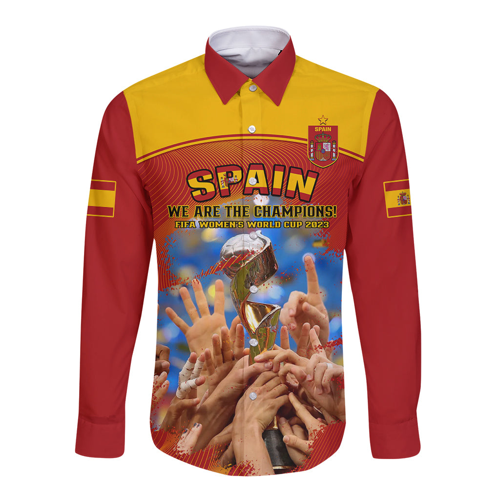 Spain Football Long Sleeve Button Shirt 2023 World Cup Champions Proud Of Our Girls - Wonder Print Shop