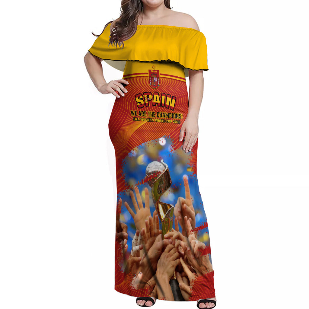 Spain Football Off Shoulder Maxi Dress 2023 World Cup Champions Proud Of Our Girls - Wonder Print Shop