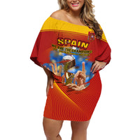 Spain Football Off Shoulder Short Dress 2023 World Cup Champions Proud Of Our Girls - Wonder Print Shop
