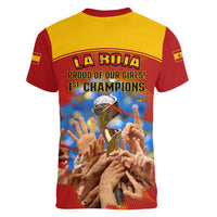 Spain Football Women V Neck T Shirt 2023 World Cup Champions Proud Of Our Girls - Wonder Print Shop