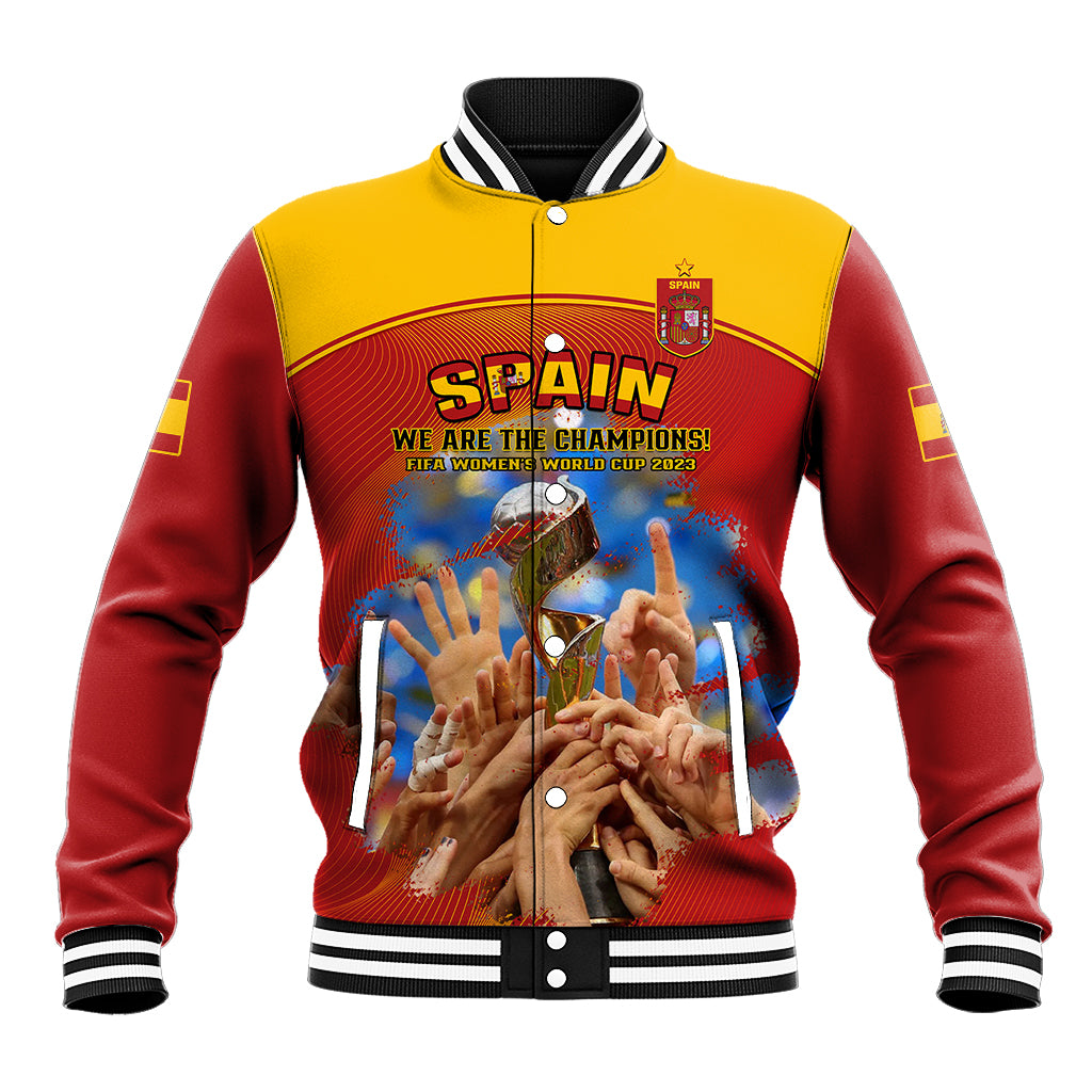 Custom Spain Football Baseball Jacket 2023 World Cup Champions Proud Of Our Girls - Wonder Print Shop