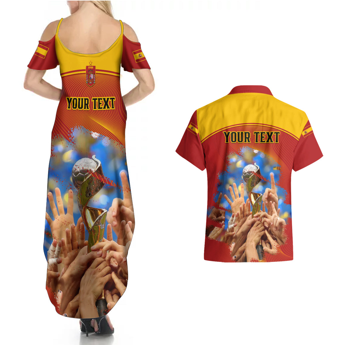 Custom Spain Football Couples Matching Summer Maxi Dress and Hawaiian Shirt 2023 World Cup Champions Proud Of Our Girls - Wonder Print Shop
