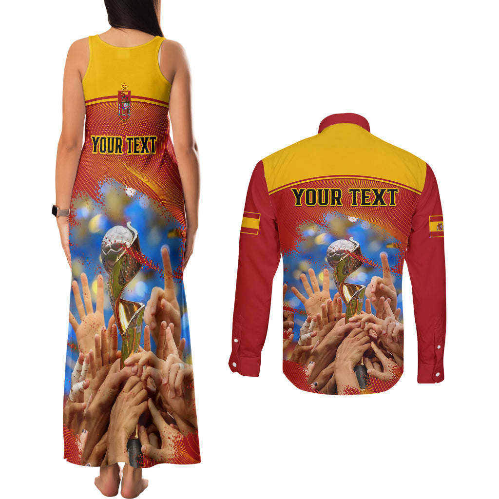 Custom Spain Football Couples Matching Tank Maxi Dress and Long Sleeve Button Shirts 2023 World Cup Champions Proud Of Our Girls - Wonder Print Shop