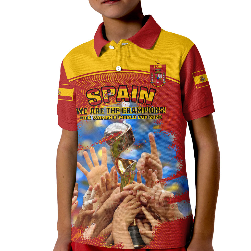 Custom Spain Football Kid Polo Shirt 2023 World Cup Champions Proud Of Our Girls - Wonder Print Shop