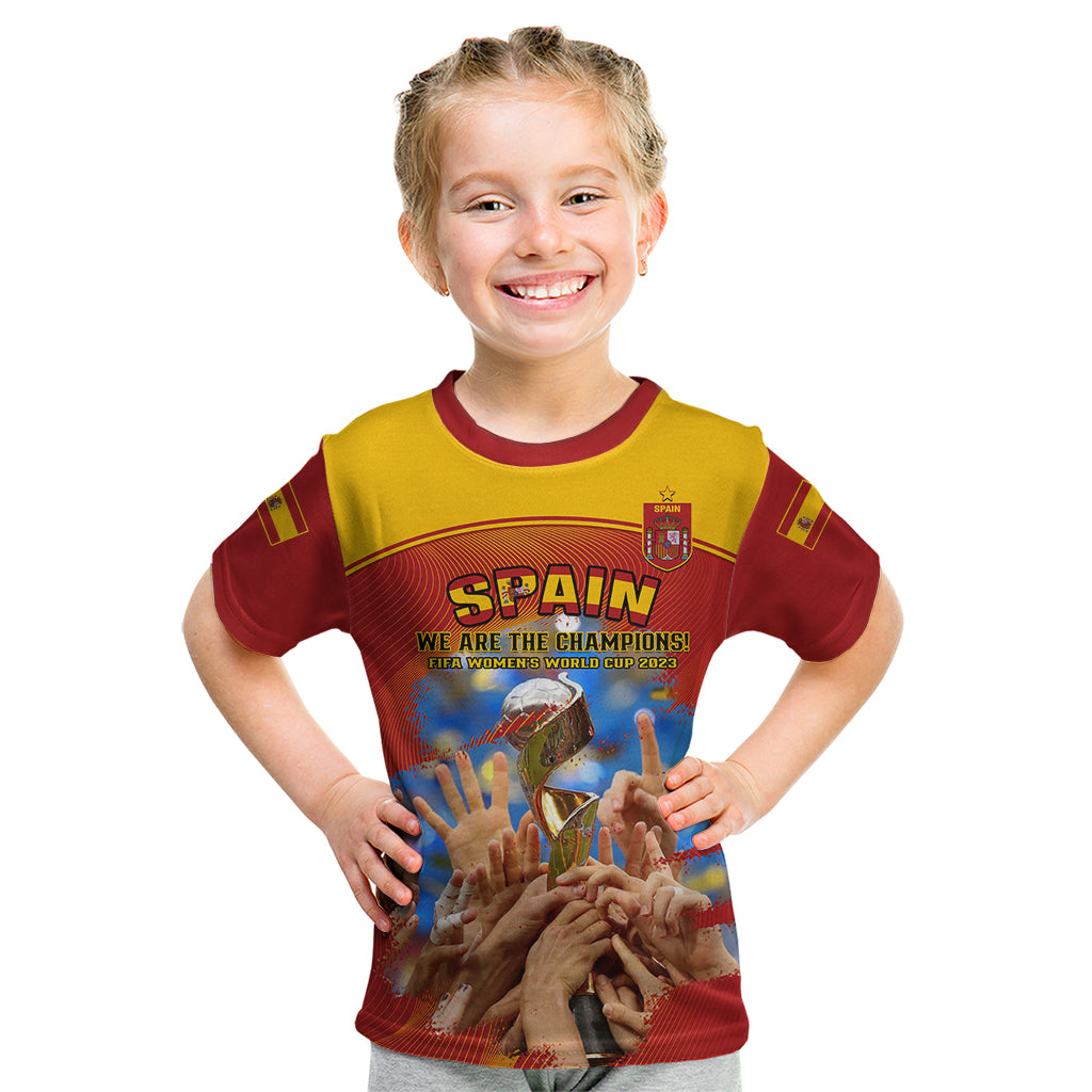 Custom Spain Football Kid T Shirt 2023 World Cup Champions Proud Of Our Girls - Wonder Print Shop