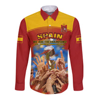 Custom Spain Football Long Sleeve Button Shirt 2023 World Cup Champions Proud Of Our Girls - Wonder Print Shop