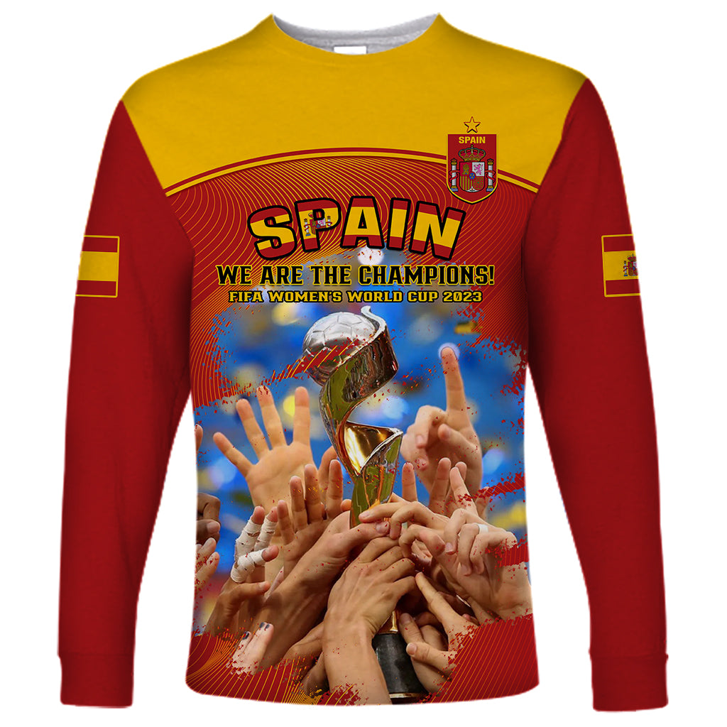 Custom Spain Football Long Sleeve Shirt 2023 World Cup Champions Proud Of Our Girls - Wonder Print Shop