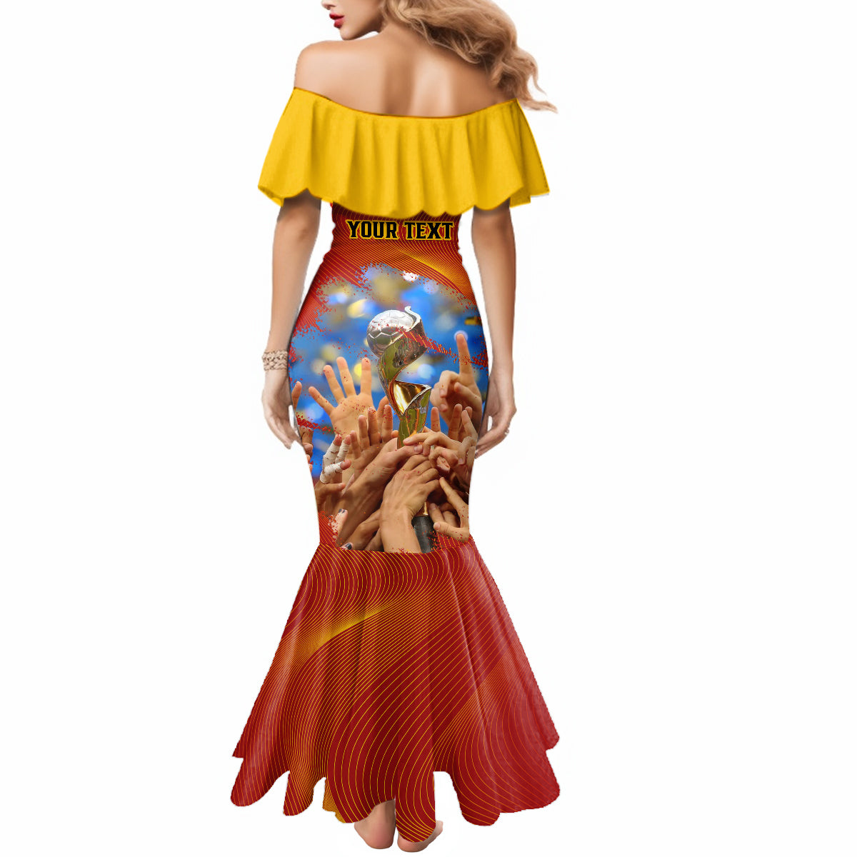 Custom Spain Football Mermaid Dress 2023 World Cup Champions Proud Of Our Girls - Wonder Print Shop