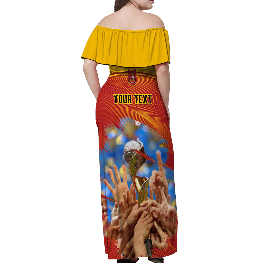 Custom Spain Football Off Shoulder Maxi Dress 2023 World Cup Champions Proud Of Our Girls - Wonder Print Shop