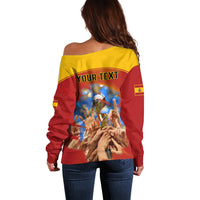 Custom Spain Football Off Shoulder Sweater 2023 World Cup Champions Proud Of Our Girls - Wonder Print Shop
