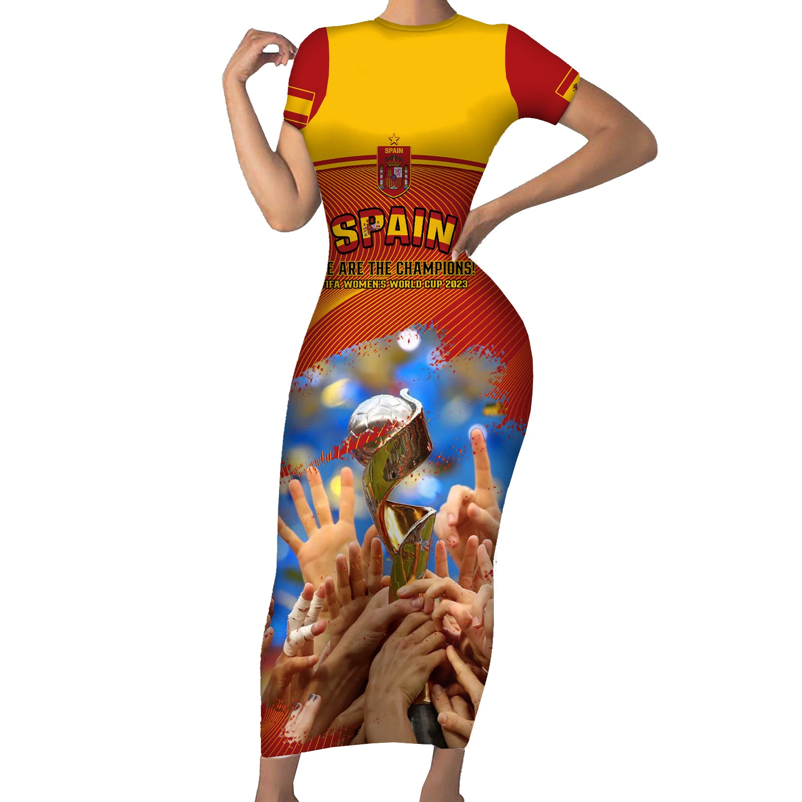 custom-spain-football-short-sleeve-bodycon-dress-2023-world-cup-champions-proud-of-our-girls