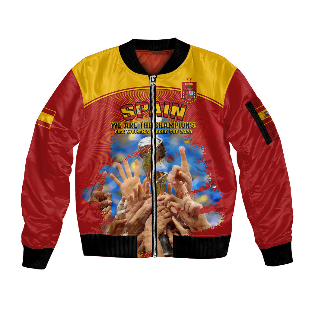 Spain Football Sleeve Zip Bomber Jacket 2023 World Cup Champions Proud Of Our Girls - Wonder Print Shop