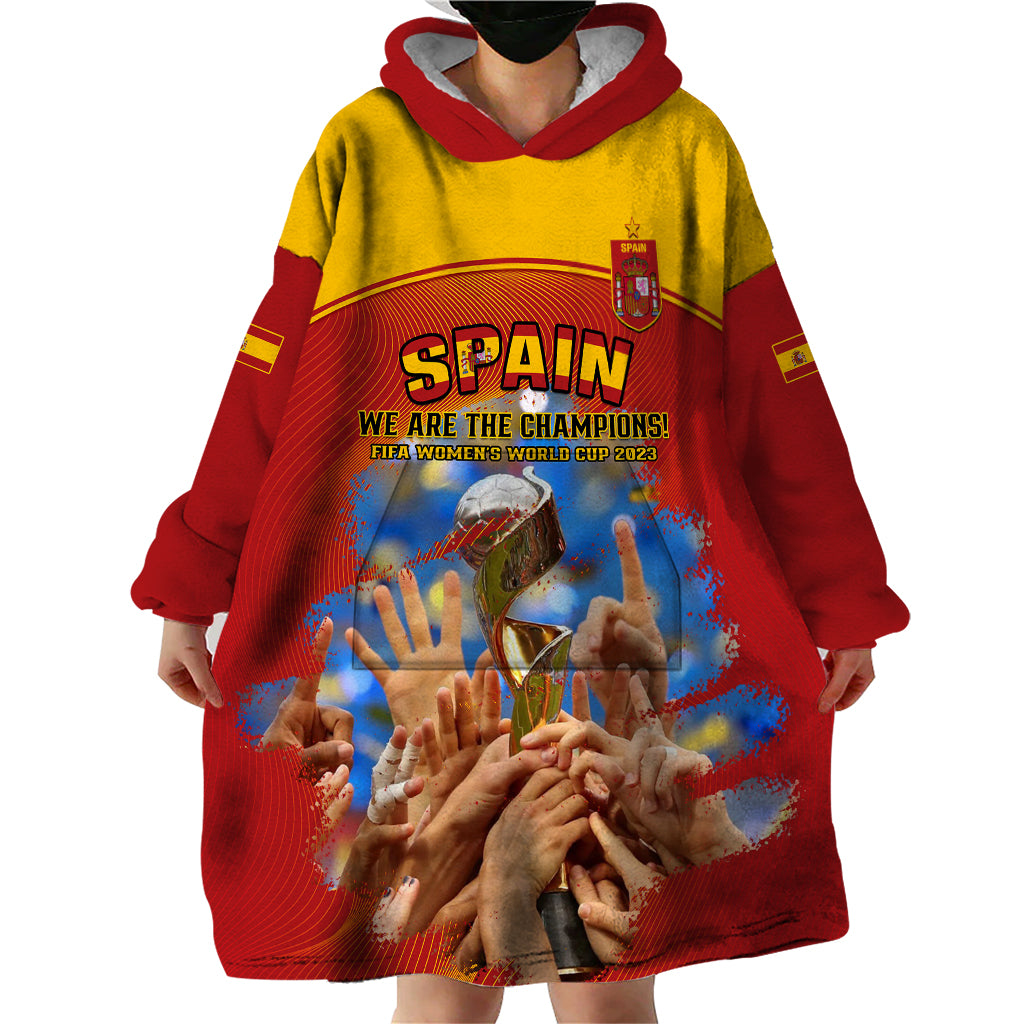 Custom Spain Football Wearable Blanket Hoodie 2023 World Cup Champions Proud Of Our Girls - Wonder Print Shop