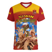 Custom Spain Football Women V Neck T Shirt 2023 World Cup Champions Proud Of Our Girls - Wonder Print Shop