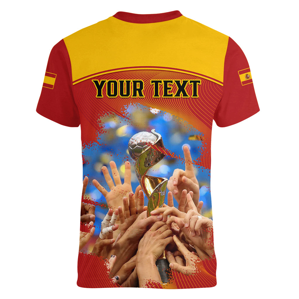 Custom Spain Football Women V Neck T Shirt 2023 World Cup Champions Proud Of Our Girls - Wonder Print Shop