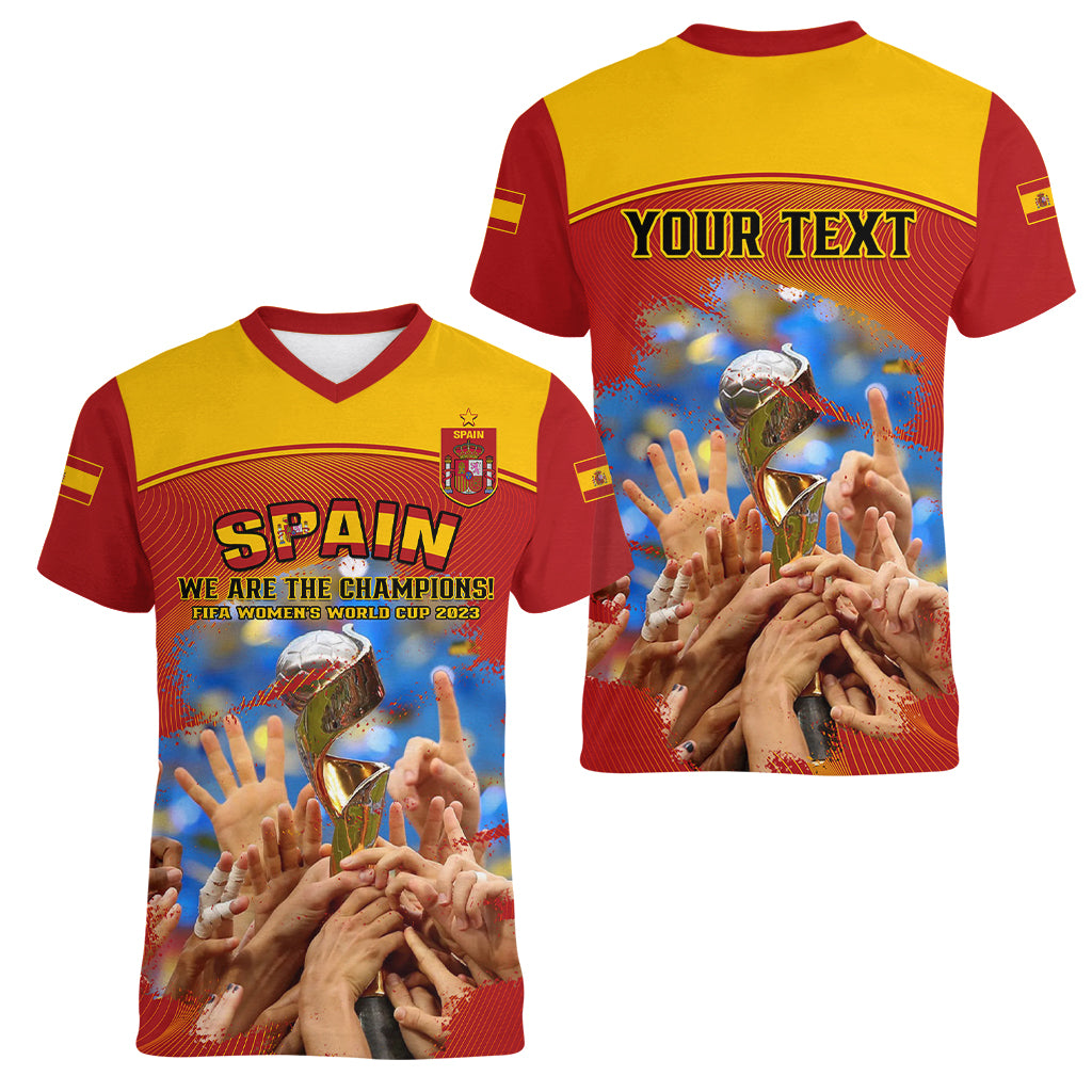 Custom Spain Football Women V Neck T Shirt 2023 World Cup Champions Proud Of Our Girls - Wonder Print Shop