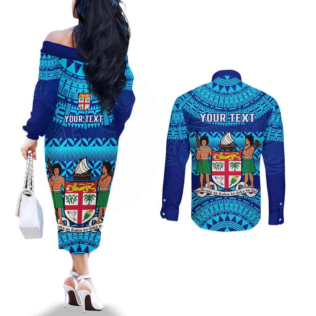 personalised-fiji-couples-matching-off-the-shoulder-long-sleeve-dress-and-long-sleeve-button-shirts-unique-fijian-tapa-pattern-with-coat-of-arms