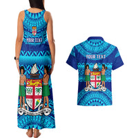 Personalised Fiji Couples Matching Tank Maxi Dress and Hawaiian Shirt Unique Fijian Tapa Pattern With Coat Of Arms - Wonder Print Shop