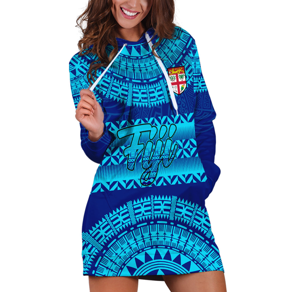 Personalised Fiji Hoodie Dress Unique Fijian Tapa Pattern With Coat Of Arms - Wonder Print Shop