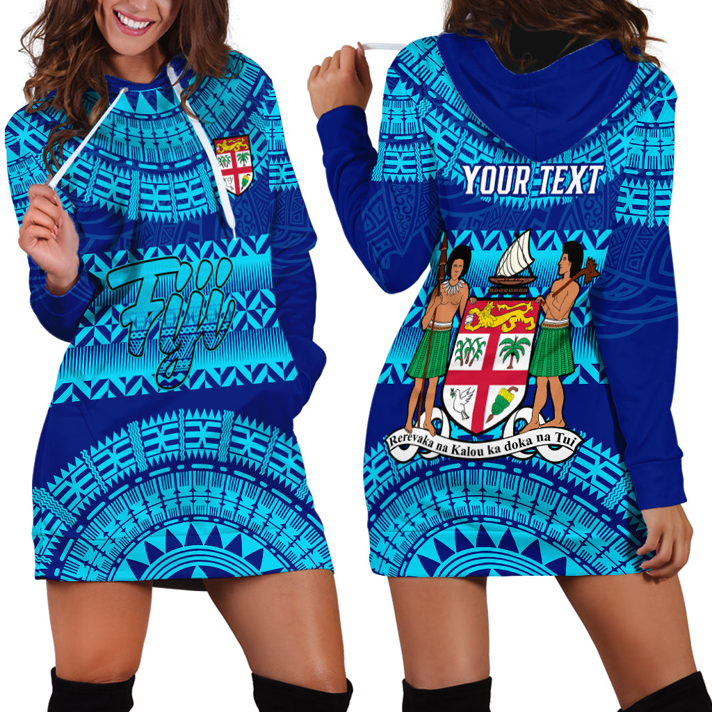 Personalised Fiji Hoodie Dress Unique Fijian Tapa Pattern With Coat Of Arms - Wonder Print Shop