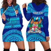 Personalised Fiji Hoodie Dress Unique Fijian Tapa Pattern With Coat Of Arms - Wonder Print Shop