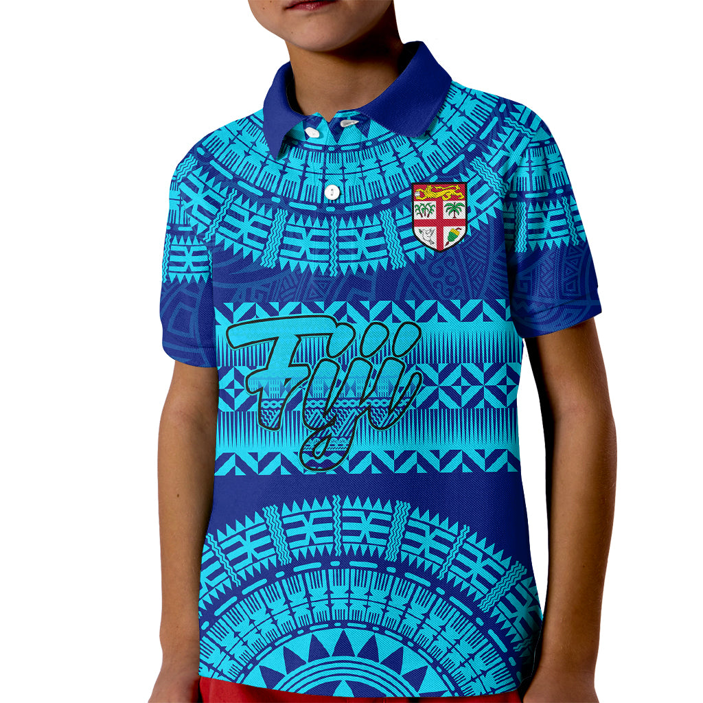 Personalised Fiji Kid Polo Shirt Unique Fijian Tapa Pattern With Coat Of Arms - Wonder Print Shop