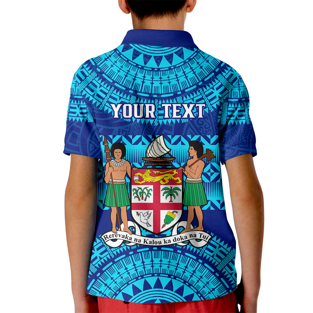 Personalised Fiji Kid Polo Shirt Unique Fijian Tapa Pattern With Coat Of Arms - Wonder Print Shop