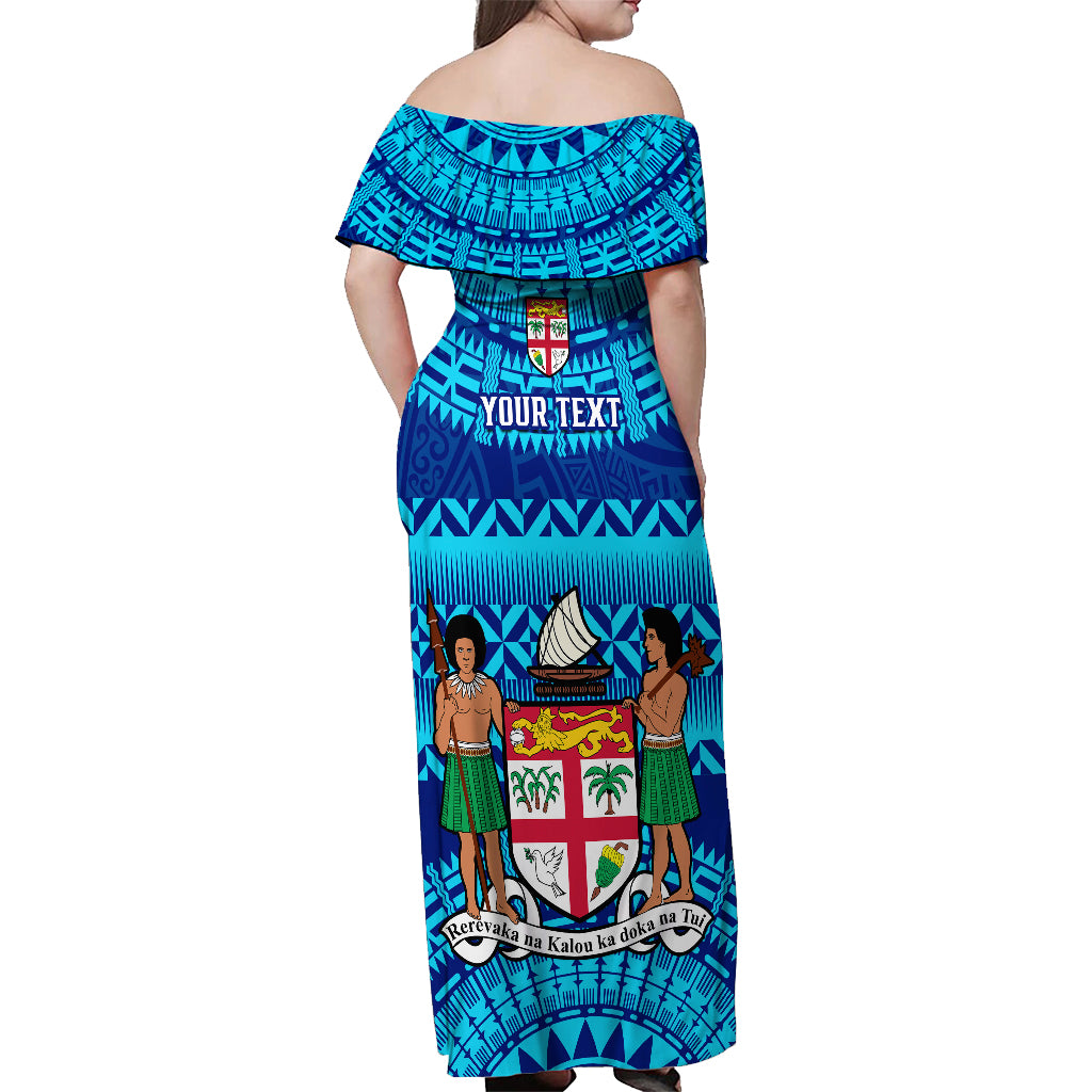 Personalised Fiji Off Shoulder Maxi Dress Unique Fijian Tapa Pattern With Coat Of Arms - Wonder Print Shop