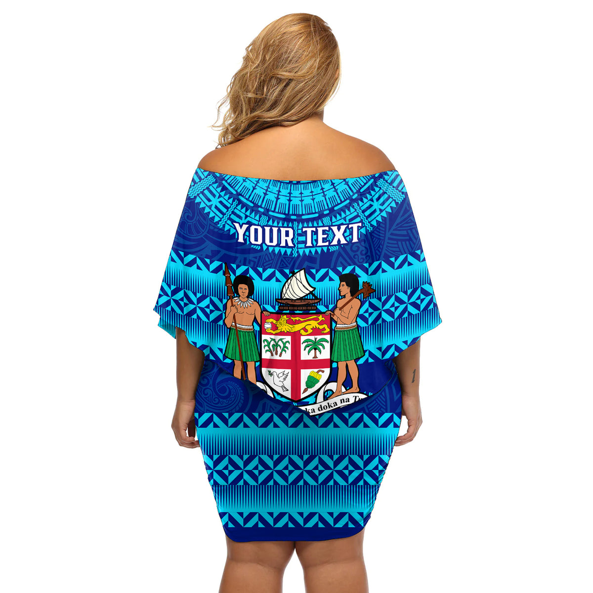 Personalised Fiji Off Shoulder Short Dress Unique Fijian Tapa Pattern With Coat Of Arms - Wonder Print Shop